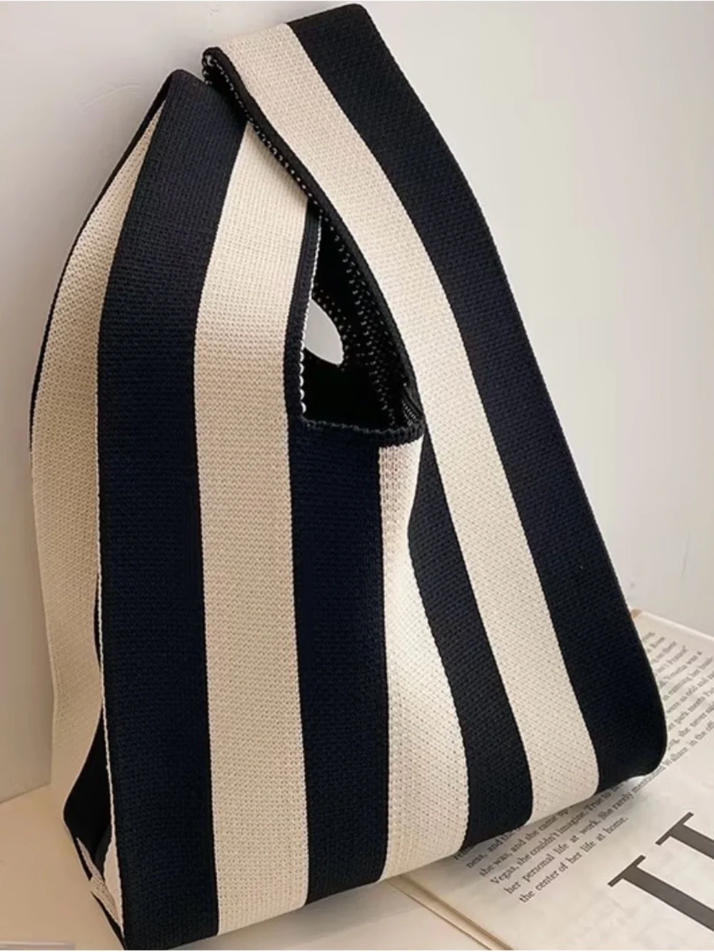 Striped Black and Cream Women’s Tote Bag-Brand new, never used, no tag.